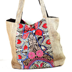 Grand sac toile de jute ethnique -  Mosaik bijoux indiens