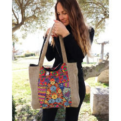 Grand sac brodé motifs fleurs -  Mosaik bijoux indiens