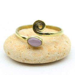 Bague dorée quartz rose -...