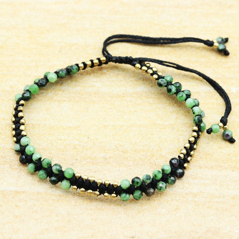 Bracelet macramé et pierres vertes - Mosaik bijoux indiens Bracelet macramé et pierres vertes - Mosaik bijoux indiens
