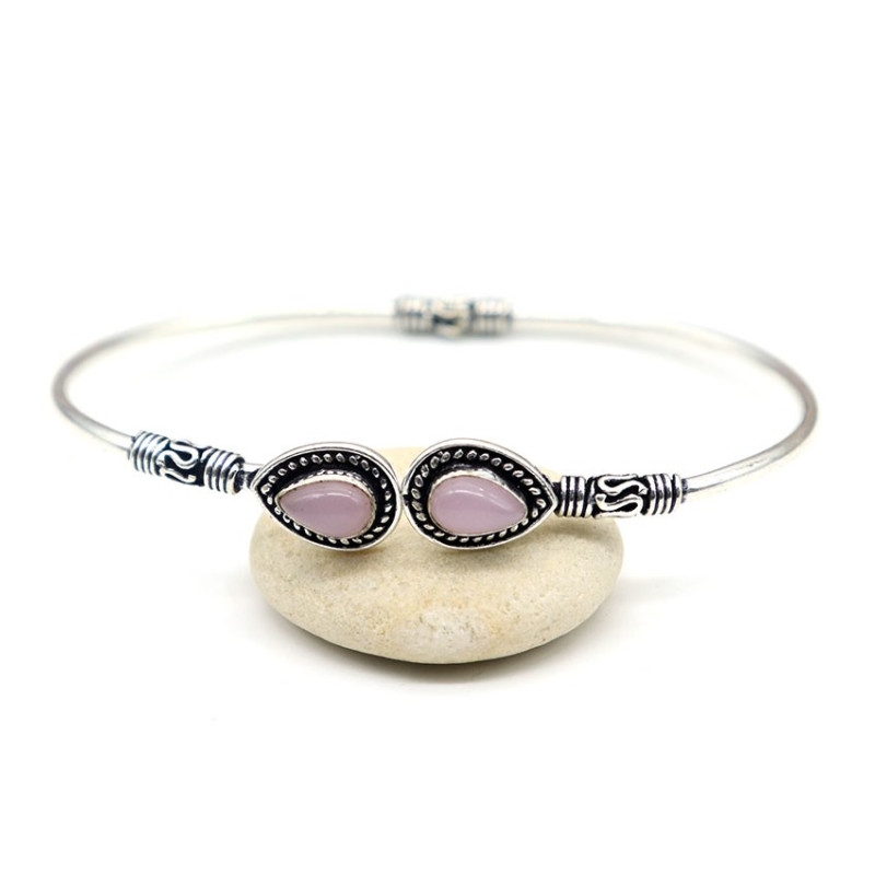 Jonc travaillé bohème quartz rose - Mosaik bijoux indiens Jonc travaillé bohème quartz rose - Mosaik bijoux indiens