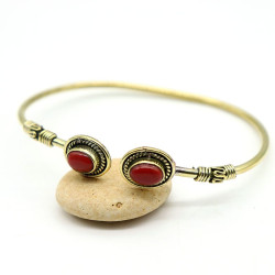 Bracelet jonc réglable pierre orange - Mosaik bijoux indiens