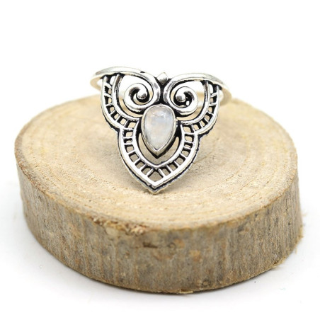 Bague fine argentée pierre de lune - Mosaik bijoux indiens