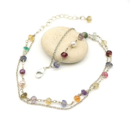 chaine cheville argent et pierres - Mosaik bijoux indiens