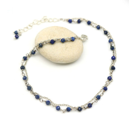 chaine cheville argent pierres lapis - Mosaik bijoux indiens