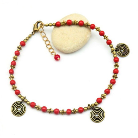 Chaîne de cheville dorée et perles rouges - Mosaik bijoux indiens