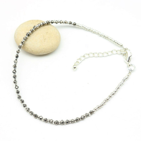 Chevillère argentée fine et perles irisées - Mosaik bijoux indiens