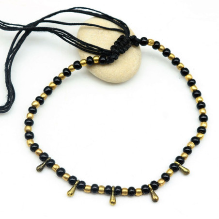 Bijou de cheville en perles noires - Mosaik bijoux indiens