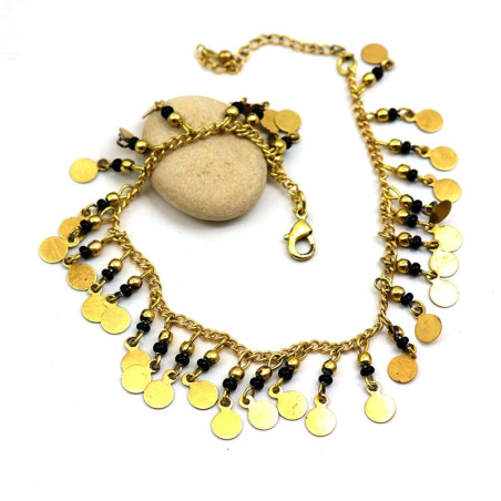 Chaine de pied pampilles noires - Mosaik bijoux indiens