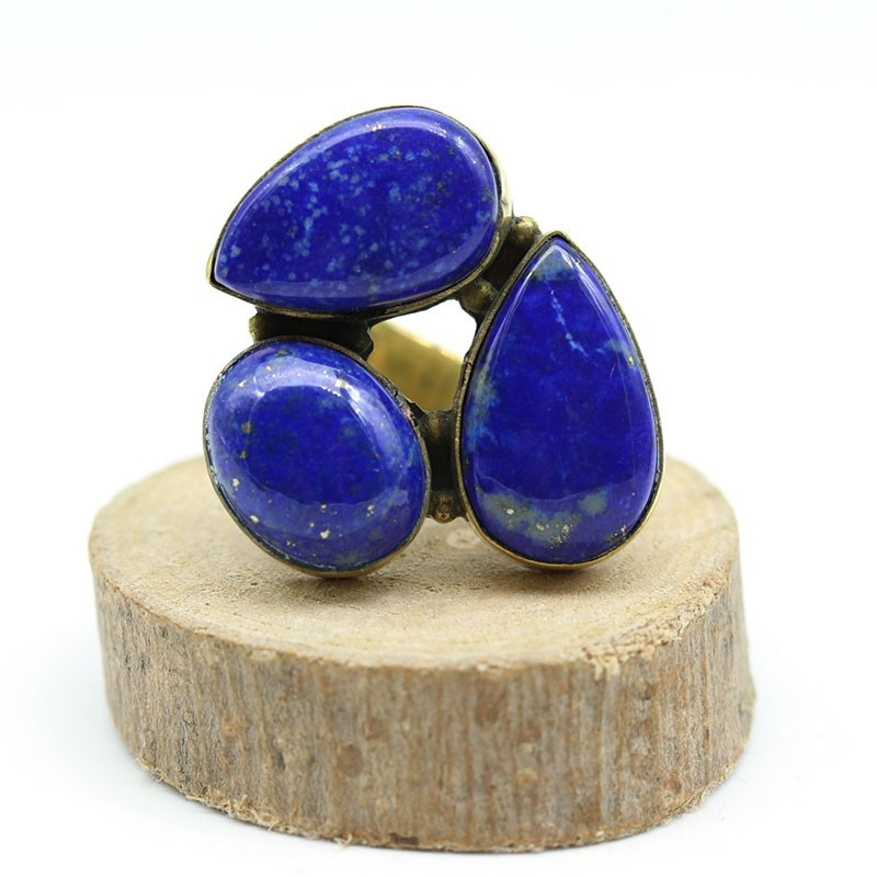 Bague laiton dorée pierres bleues - Mosaik bijoux indiens Bague laiton dorée pierres bleues - Mosaik bijoux indiens
