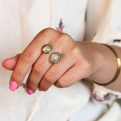 Bague préhnite dorée -...