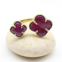 Bague laiton pierre rose -...