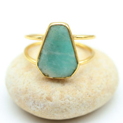 Bague amazonite dorée en...