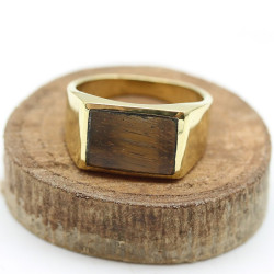 Bague oeil de tigre dorée -...