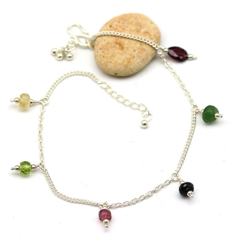 chaine cheville argent et pierres - Mosaik bijoux indiens chaine cheville argent et pierres - Mosaik bijoux indiens