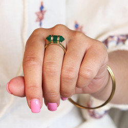 Bague laiton pierre verte -...