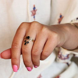 Bague laiton pierres noires...