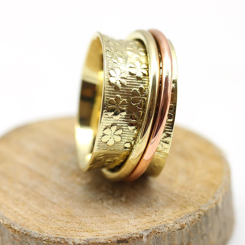 Bague anti-stress dorée et cuivre - Mosaik bijoux indiens Bague anti-stress dorée et cuivre - Mosaik bijoux indiens