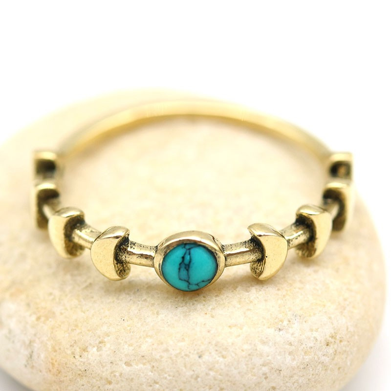 Bague laiton doré pierre turquoise - Mosaik bijoux indiens Bague laiton doré pierre turquoise - Mosaik bijoux indiens