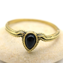 Bague dorée pierre noire -...