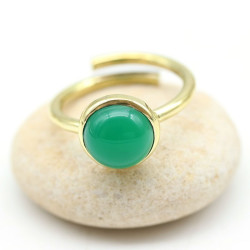 Bague dorée agate verte -...
