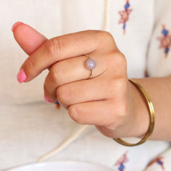 Bague quartz rose dorée -...
