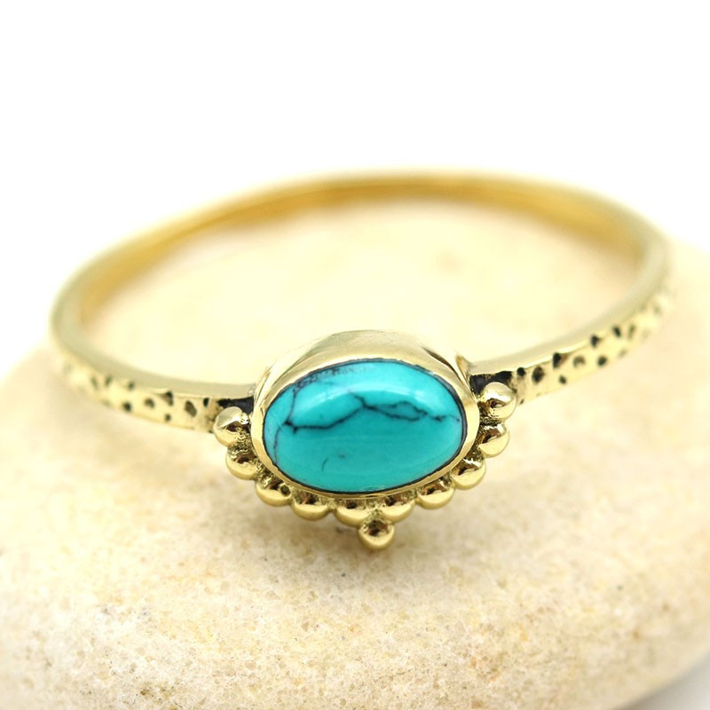 Bague dorée bohème turquoise - Mosaik bijoux indiens Bague dorée bohème turquoise - Mosaik bijoux indiens