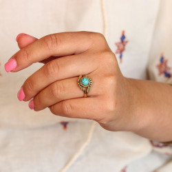 Bague turquoise dorée -...