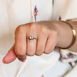 Bague topaze bleue dorée -...