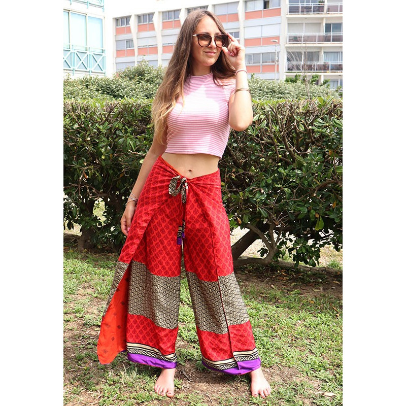 Pantalon fluide rouge - Mosaik bijoux indiens Pantalon fluide rouge - Mosaik bijoux indiens