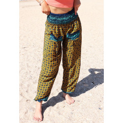 pantalon indien bleu et...