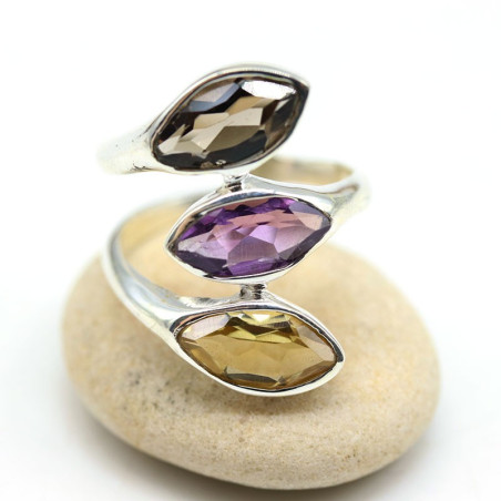 Bague argent 3 pierres taillées - Mosaik bijoux indiens