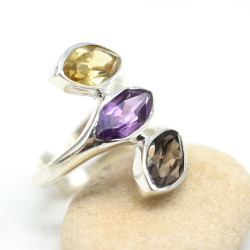 Bague argent 3 pierres taillées - Mosaik bijoux indiens