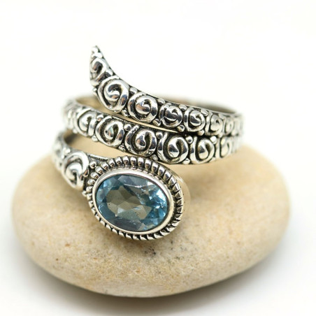 Bague serpent argent et pierre bleue - Mosaik bijoux indiens