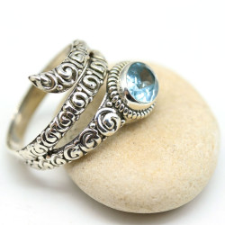 Bague serpent argent et pierre bleue - Mosaik bijoux indiens