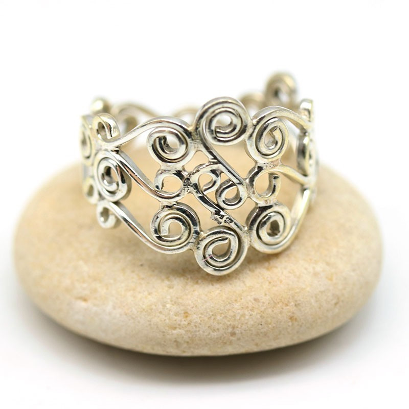 Bague argent large à volutes - Mosaik bijoux indiens Bague argent large à volutes - Mosaik bijoux indiens