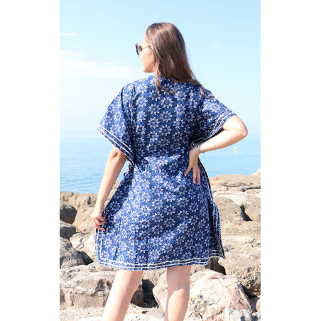 robe kaftan coton bleue - Mosaik bijoux indiens