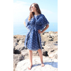 robe kaftan coton bleue -...