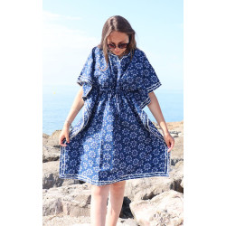 robe kaftan coton bleue - Mosaik bijoux indiens