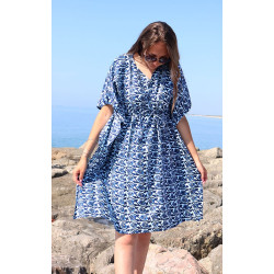 robe bleue motifs ethniques...