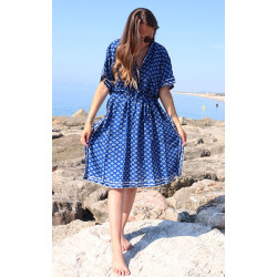 Robe bleue kaftan en coton...
