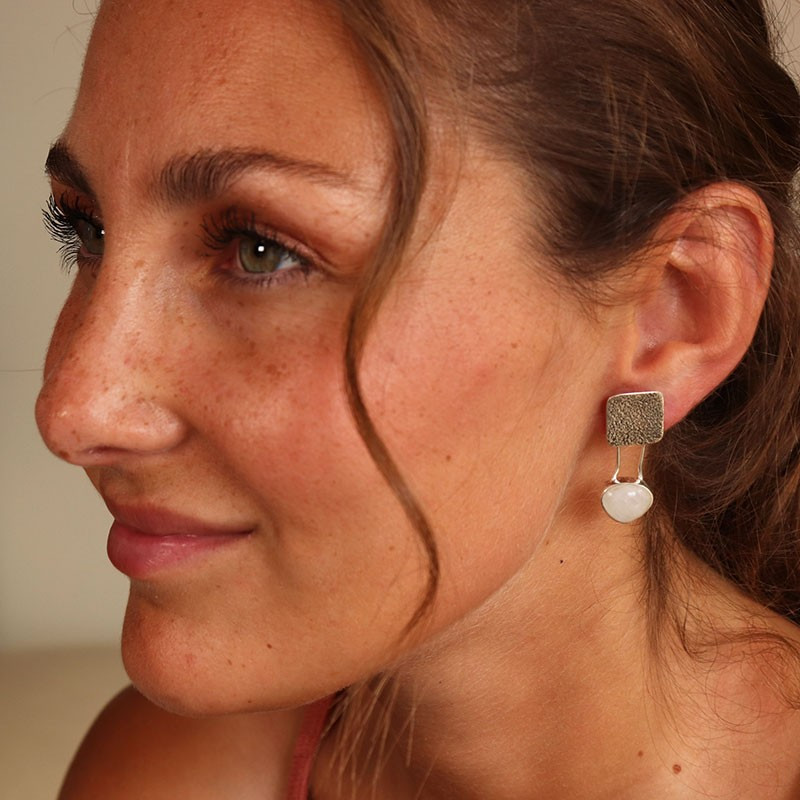 Boucle d'oreille pierre de lune argent - Mosaik bijoux indiens Boucle d'oreille pierre de lune argent - Mosaik bijoux indiens
