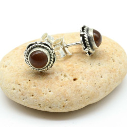 Puces d'oreilles argent ambre