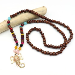 collier en bois ganesh -...