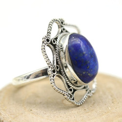 Bague argent pierre ovale bleue - Mosaik bijoux indiens