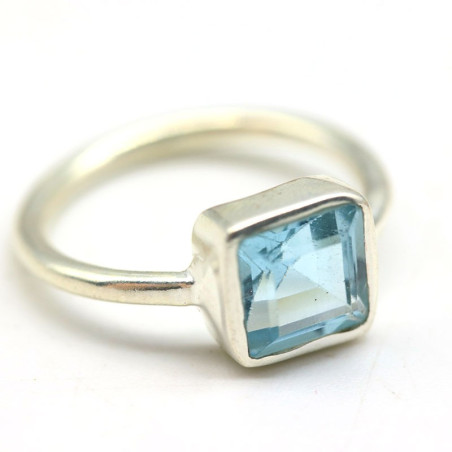 Bague topaze bleue en argent - Mosaik bijoux indiens