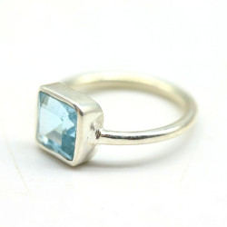 Bague topaze bleue en argent - Mosaik bijoux indiens