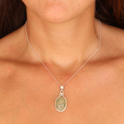 Pendentif préhnite argent -...