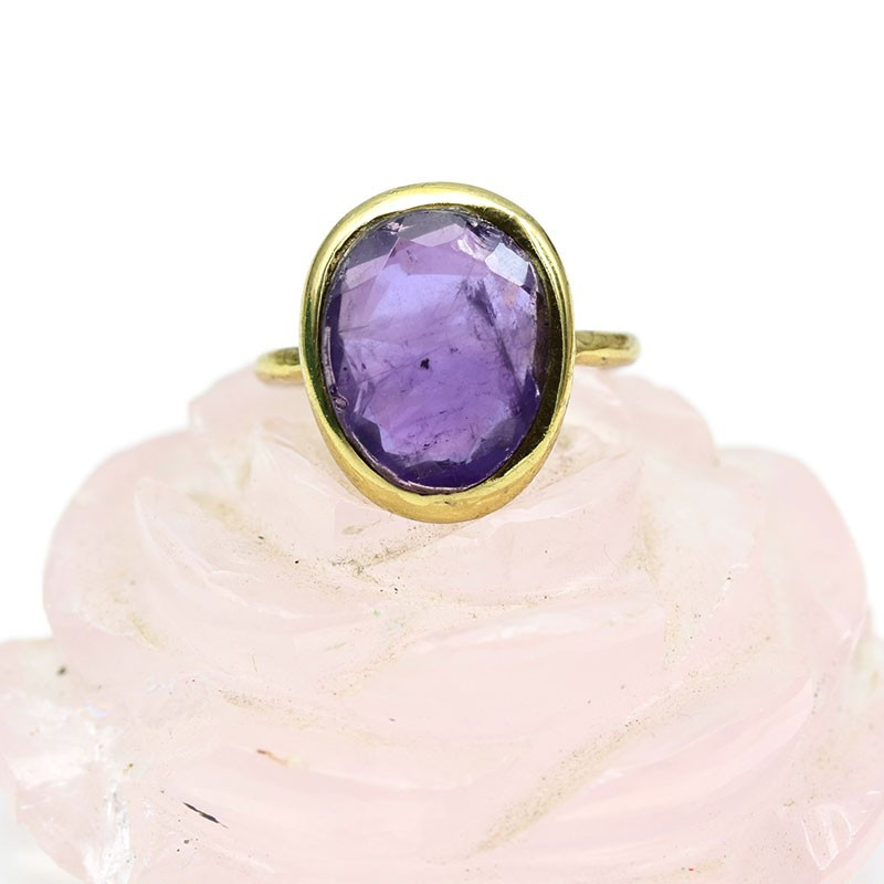 Bague laiton pierre violette - Mosaik bijoux indiens Bague laiton pierre violette - Mosaik bijoux indiens