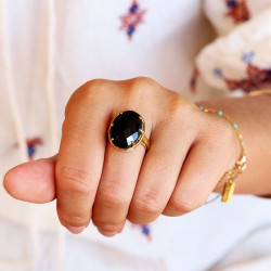 Bague onyx en laiton -...